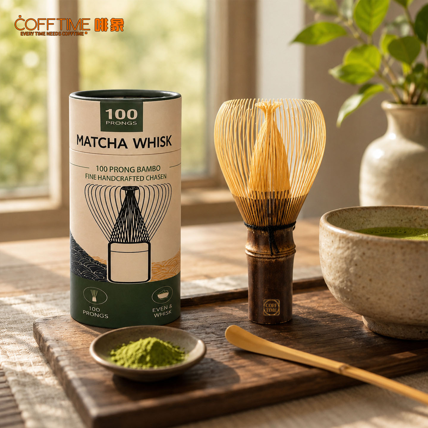 Bamboo Whisk Chasen - COFFTIME 100-tandige Matcha-garde van bamboe, handgemaakt